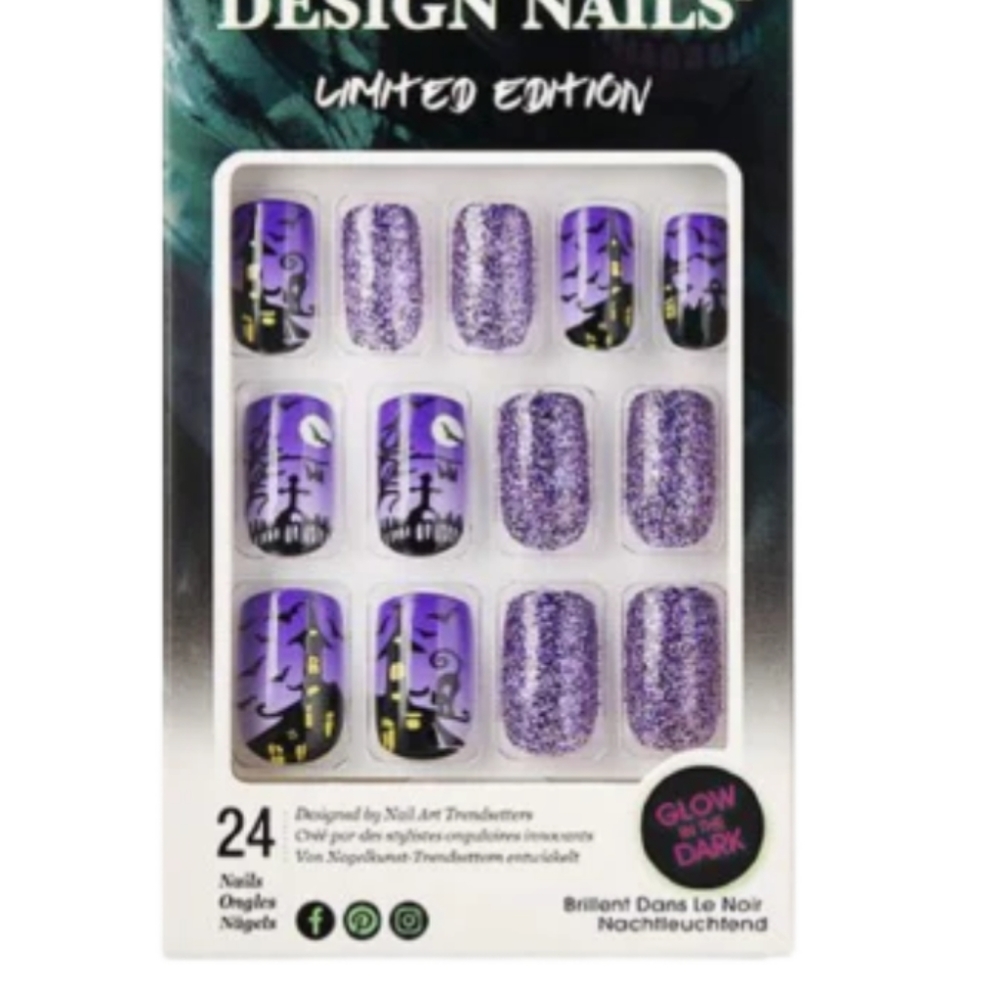 Glow in Dark Purple Halloween Nails Haunted House Cemetery LIMITED KISS